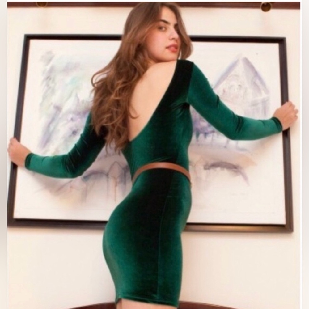 American Apparel Drak Green Velvet Long Sleeve Velvet Mini dress size Small